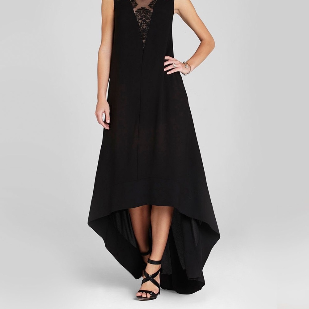 BCBGMAXAZRIA Denisa Sleeveless Lace-yoke gown